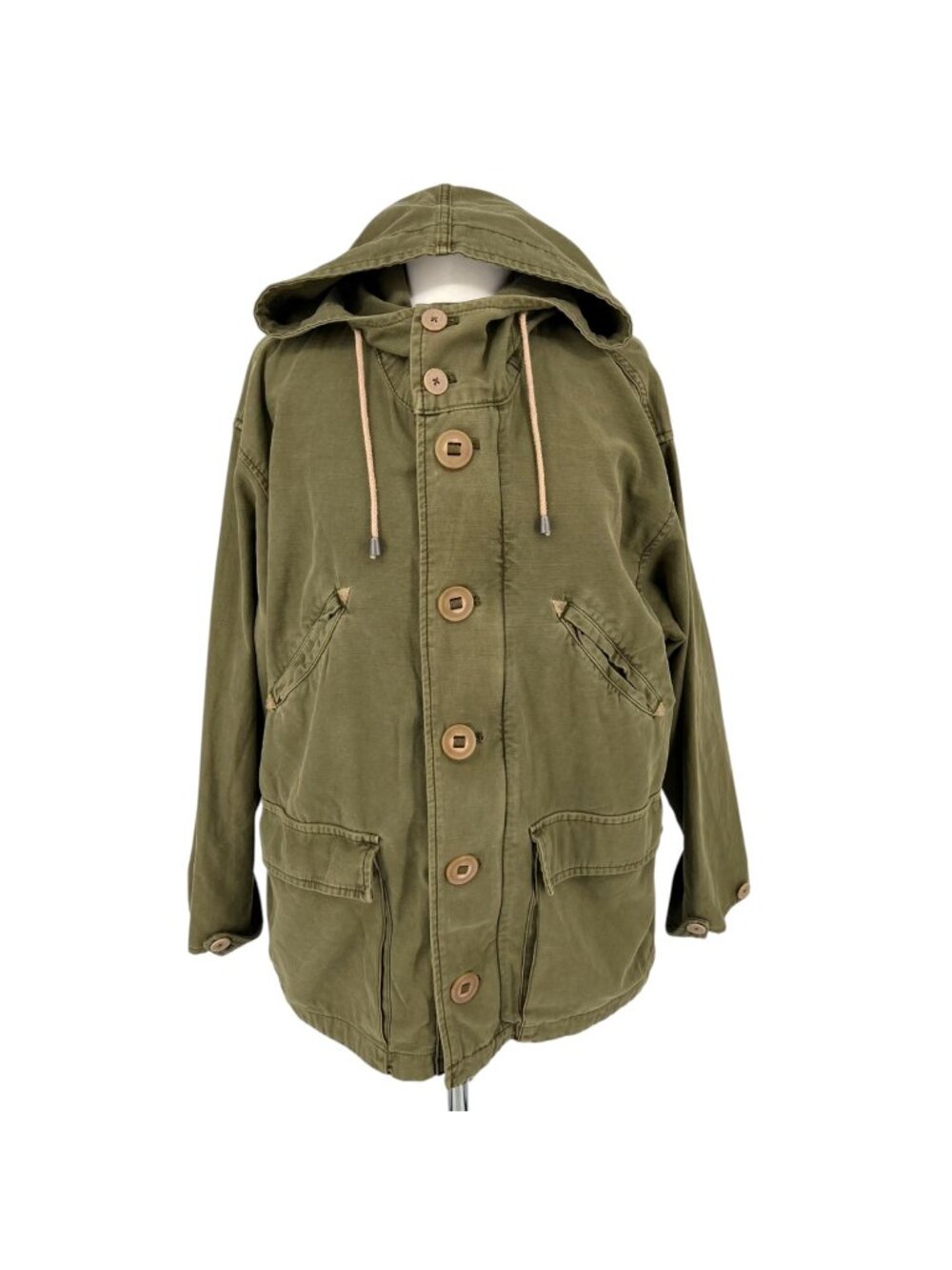Free People Joshua Tree Utility Jacket Olive Green Cotton Hooded Size XS